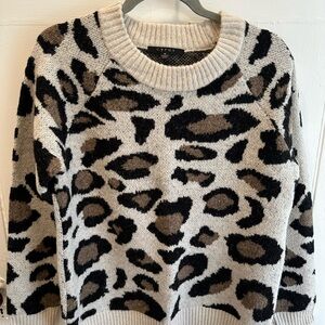 Women's Leopard Print Sweater - Black and Brown